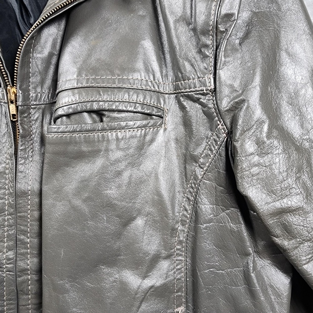 VINTAGE‎ Jean Pierre Leather Bomber Jacket Mens 42 Long Gray Made Argentina 60s - Picture 5 of 16